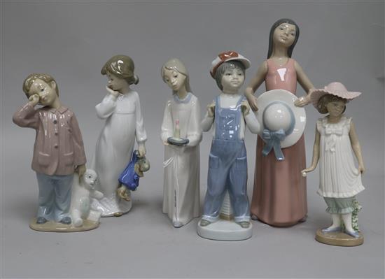 Three Lladro and three Nao figures